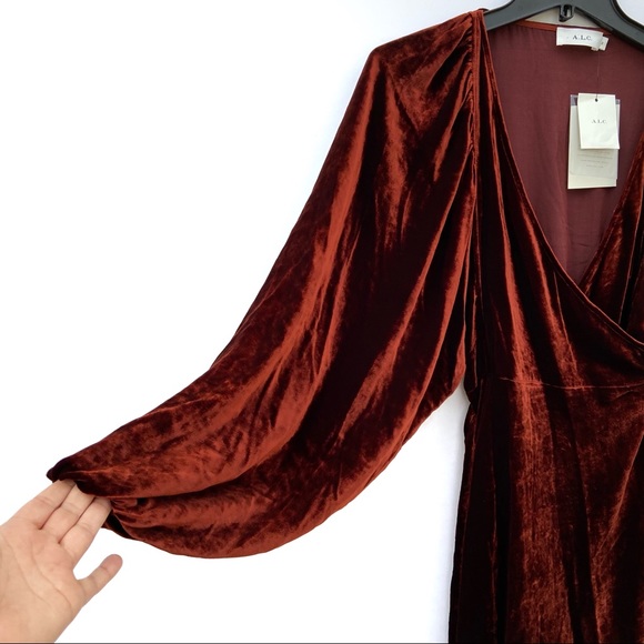 A.L.C. Carlo Cognac Rust Velvet Wrap Mini Dress - Picture 4 of 7